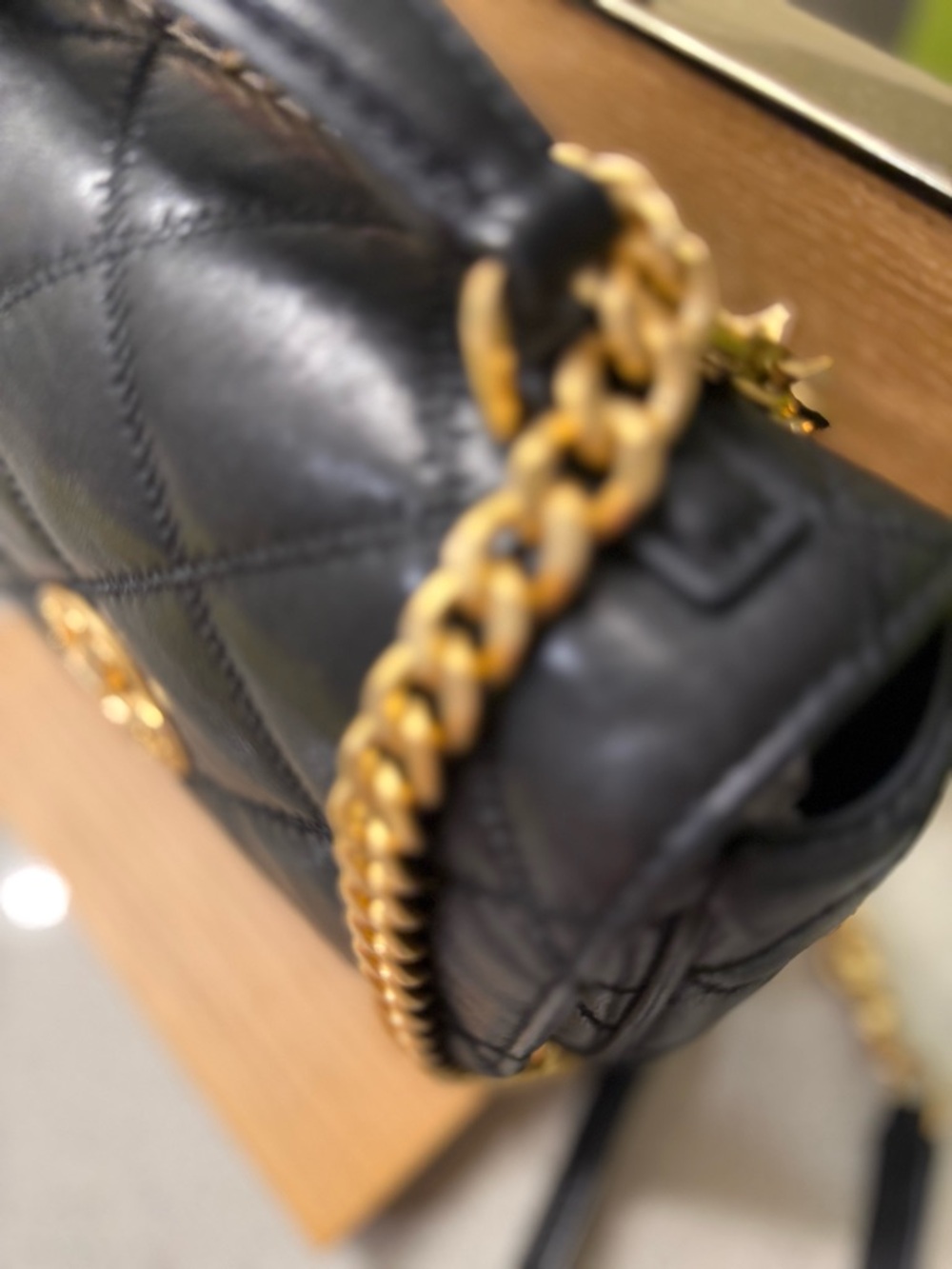 Tory Burch Black Quilted Leather Crossbody with Gold Chain and Logo - Picture 4 of 10